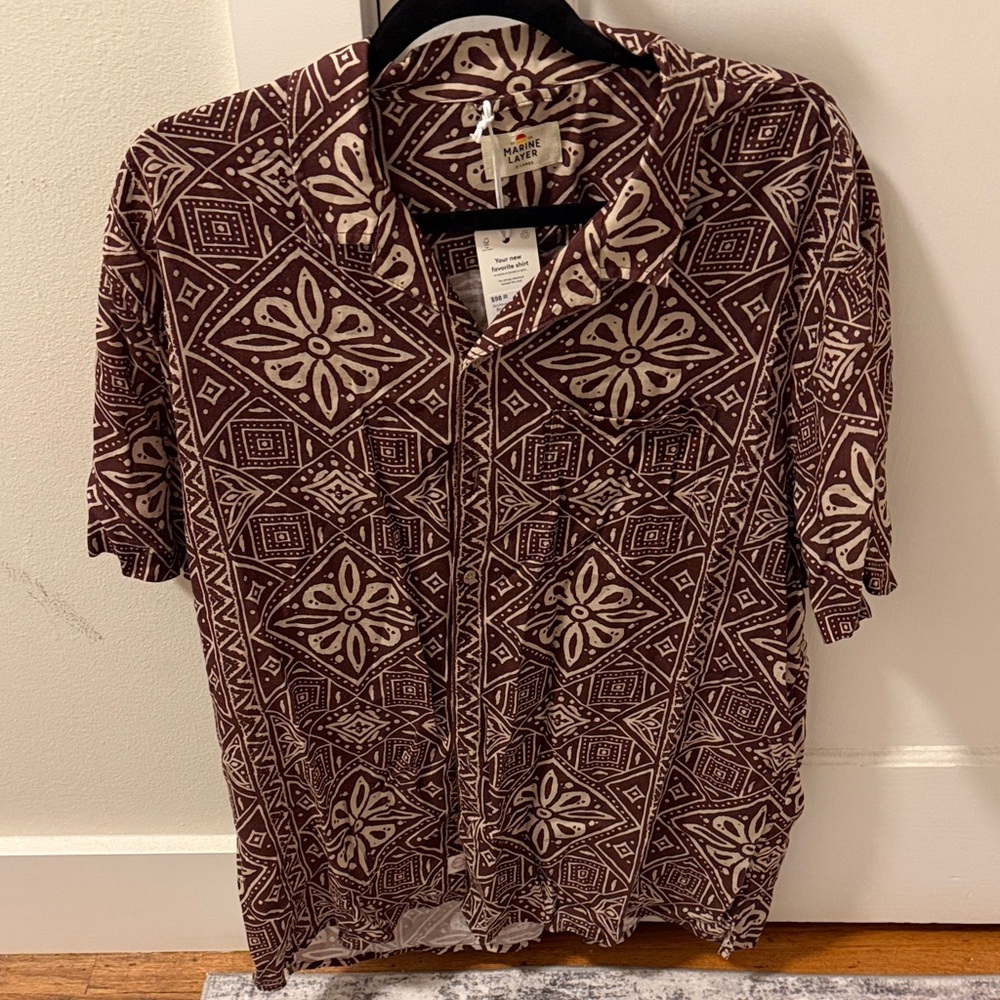 Marine Layer Brown and Cream Patterned Resort Shirt NWT